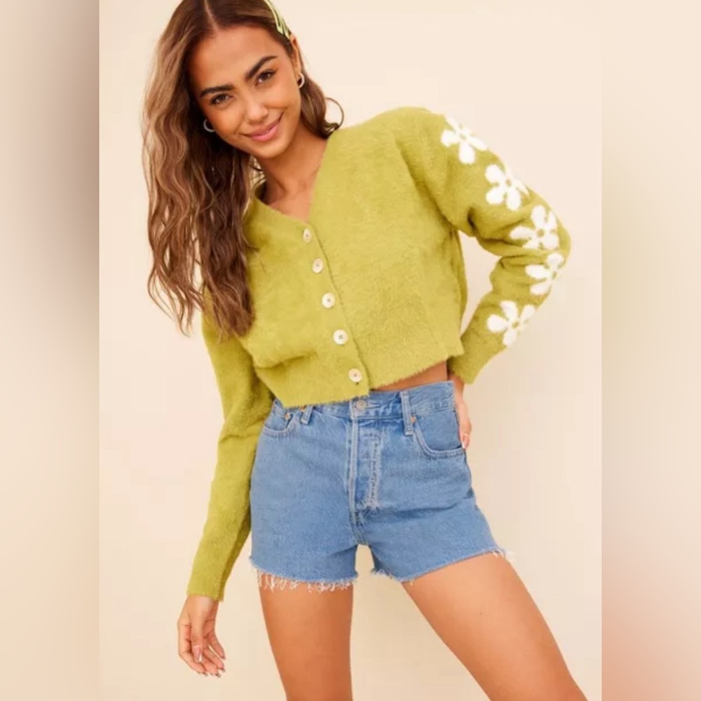 Levi’s green daisy sleeve crop sweater